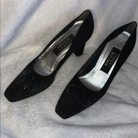 Stuart Weitzman Black Satin Heels w/Beadwork- NICE - Picture 3 of 12